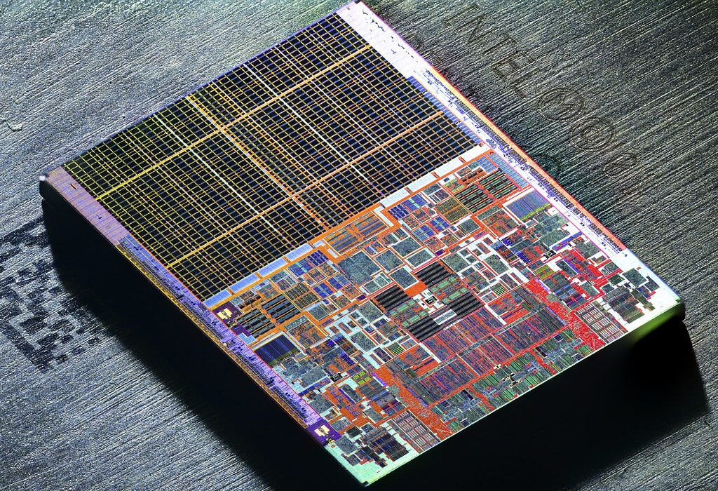 A processor die photographed at an angle