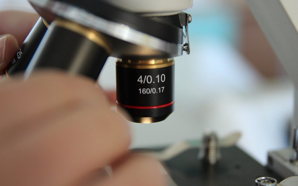A microscope objective being focused